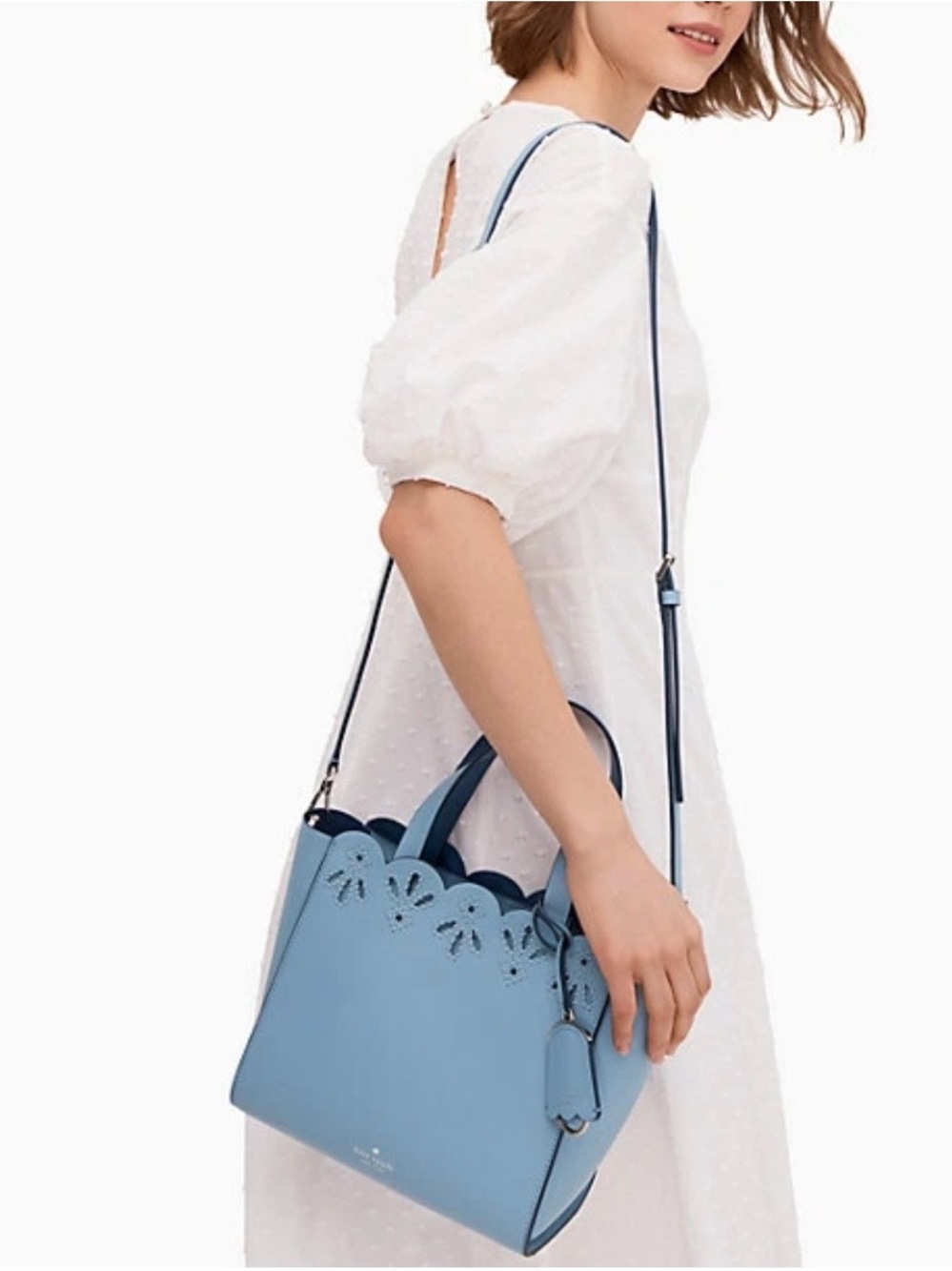 KATE SPADE Magnolia Street Eyelet Mini Mina Leather Satchel Blue Dawn - Picture 3 of 16